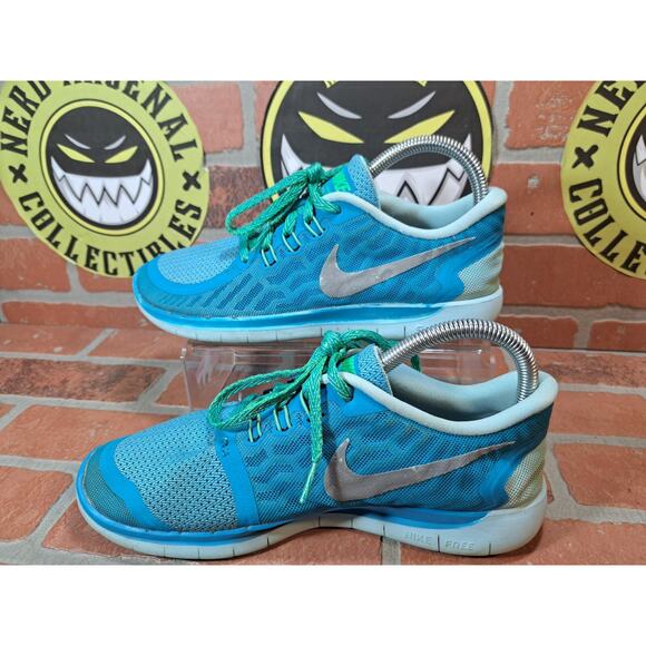 Girls Nike Free 5.0 Blue Running Athletic Lace Up Tie Shoes 7 Y - Picture 1 of 7